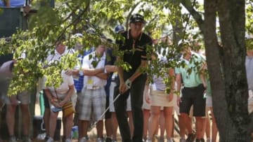 Jun 15, 2014; Pinehurst, NC, USA; Jimmy Walker watches his shot out of the rough on the third hole during the final round of the 2014 U.S. Open golf tournament at Pinehurst Resort Country Club - #2 Course. Mandatory Credit: Kevin Liles-USA TODAY Sports