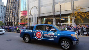 Nov 4, 2016; Chicago, IL, USA; A truck with a replica commissioner