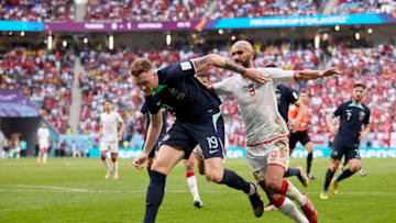Issam Jebali of Tunisia competes with Harry Souttar of Australia during the FIFA World Cup Qatar 2022 Group D match. (Photo by Juan Luis Diaz/Quality Sport Images/Getty Images)