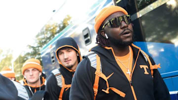 Tennessee defensive lineman Ja'Quain Blakely (48) walks off the busses before an SEC football game between the Tennessee Volunteers and the Kentucky Wildcats at Kroger Field in Lexington, Ky. on Saturday, Nov. 6, 2021.Tennvskentucky1106 0092