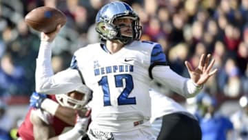 Nov 21, 2015; Philadelphia, PA, USA; Memphis Tigers quarterback Paxton Lynch (12) throws the ball against the Temple Owls during the first quarter at Lincoln Financial Field. Mandatory Credit: Derik Hamilton-USA TODAY Sports