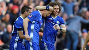 LONDON, ENGLAND - APRIL 22: Nemanja Matic of Chelsea celebrates after he scores to make it 4-2 with David Luiz of Chelsea during the Emirates FA Cup semi-final match between Tottenham Hotspur and Chelsea at Wembley Stadium on April 22, 2017 in London, England. (Photo by Catherine Ivill - AMA/Getty Images)