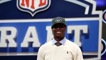 Apr 26, 2013; New York, NY, USA; Geno Smith (West Virginia) is introduced as the number thirty-ninth overall pick to the New York Jets during the 2013 NFL Draft at Radio City Music Hall. Mandatory Credit: Debby Wong-USA TODAY Sports