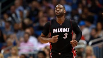 Apr 8, 2016; Orlando, FL, USA; Miami Heat guard Dwyane Wade (3) looks on during the second half at Amway Center. Orlando Magic defeated the Miami Heat 112-109. Mandatory Credit: Kim Klement-USA TODAY Sports