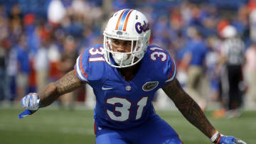 Nov 12, 2016; Gainesville, FL, USA; Florida Gators defensive back Teez Tabor (31) works out prior to the game against the South Carolina Gamecocks at Ben Hill Griffin Stadium. Mandatory Credit: Kim Klement-USA TODAY Sports