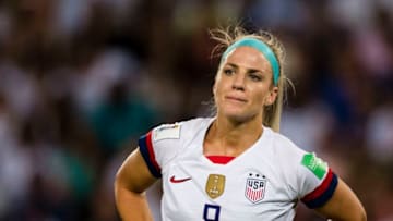 PARIS, FRANCE - JUNE 28: Julie Ertz of United States gestures during the 2019 FIFA Women's World Cup France Quarter Final match between France and USA at Parc des Princes on June 28, 2019 in Paris, France. (Photo by Marcio Machado/Getty Images)