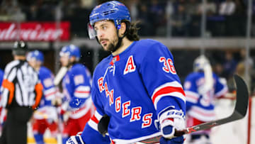NEW YORK, NY - JANUARY 15: New York Rangers Right Wing Mats Zuccarello (36) is pictured during the third period of the National Hockey League game between the Carolina Hurricanes and the New York Rangers on January 15, 2019 at Madison Square Garden in New York, NY. (Photo by Joshua Sarner/Icon Sportswire via Getty Images)