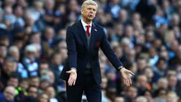 MANCHESTER, ENGLAND - NOVEMBER 05: Arsene Wenger, Manager of Arsenal reacts during the Premier League match between Manchester City and Arsenal at Etihad Stadium on November 5, 2017 in Manchester, England. (Photo by Clive Brunskill/Getty Images)