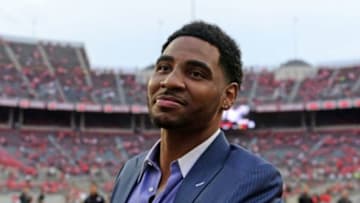 Sep 6, 2014; Columbus, OH, USA; Ohio State Buckeyes quarterback Braxton Miller (5) prior to the game against the Virginia Tech Hokies at Ohio Stadium. Mandatory Credit: Andrew Weber-USA TODAY Sports