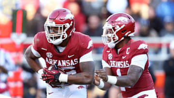 Treylon Burks, KJ Jefferson of the Arkansas Football team (Nelson Chenault-USA TODAY Sports)