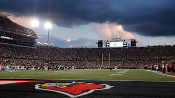 LOUISVILLE, KY - OCTOBER 05: General view as a storm moves in above the stadium during the first half of the game between the Louisville Cardinals and Georgia Tech Yellow Jackets at Cardinal Stadium on October 5, 2018 in Louisville, Kentucky. (Photo by Joe Robbins/Getty Images)
