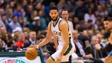 Apr 1, 2016; Milwaukee, WI, USA; Milwaukee Bucks guard Greivis Vasquez (21) during the game against the Orlando Magic at BMO Harris Bradley Center. Milwaukee won 113-110. Mandatory Credit: Jeff Hanisch-USA TODAY Sports