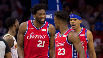 Joel Embiid, Jimmy Butler, Tobias Harris | Philadelphia 76ers (Photo by Mitchell Leff/Getty Images)