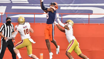 Syracuse wide receiver Taj Harris ( Credit: Mark Konezny-USA TODAY Sports)