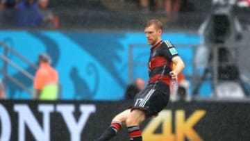 Jun 26, 2014; Recife, BRAZIL; Germany defender Per Mertesacker (17) against USA during the 2014 World Cup at Arena Pernambuco. Germany defeated USA 1-0. Mandatory Credit: Mark J. Rebilas-USA TODAY Sports