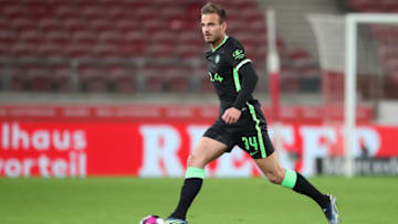 STUTTGART, GERMANY - APRIL 21: Marin Pongracic of VfL Wolfsburg runs with the ball during the Bundesliga match between VfB Stuttgart and VfL Wolfsburg at Mercedes-Benz Arena on April 21, 2021 in Stuttgart, Germany. (Photo by Christian Kaspar-Bartke/Getty Images)