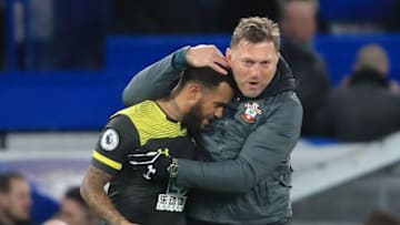 LONDON, ENGLAND - DECEMBER 26: Ralph Hasenhuttl, Manager of Southampton celebrates victory with Ryan Bertrand of Southampton following the Premier League match between Chelsea FC and Southampton FC at Stamford Bridge on December 26, 2019 in London, United Kingdom. (Photo by Marc Atkins/Getty Images)