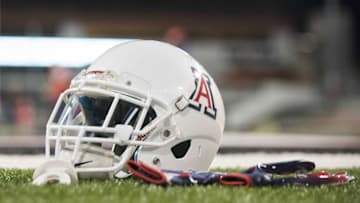 Nov 19, 2016; Corvallis, OR, USA; An Arizona Wildcats helmet sits on the field before the game against the Oregon State Beavers at Reser Stadium. Mandatory Credit: Cole Elsasser-USA TODAY Sports