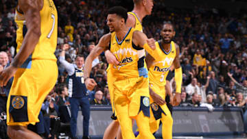 DENVER, CO - DECEMBER 2: Jamal Murray #27 of the Denver Nuggets reacts during the game against the Los Angeles Lakers on December 2, 2017 at the Pepsi Center in Denver, Colorado. NOTE TO USER: User expressly acknowledges and agrees that, by downloading and/or using this Photograph, user is consenting to the terms and conditions of the Getty Images License Agreement. Mandatory Copyright Notice: Copyright 2017 NBAE (Photo by Garrett Ellwood/NBAE via Getty Images)