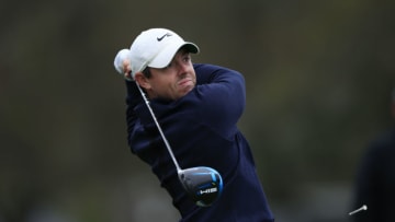 ORLANDO, FLORIDA - MARCH 04: Rory McIlroy of Northern Ireland plays his shot from the 12th tee during the first round of the Arnold Palmer Invitational Presented by MasterCard at the Bay Hill Club and Lodge on March 04, 2021 in Orlando, Florida. (Photo by Sam Greenwood/Getty Images)