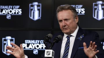 Apr 22, 2023; Winnipeg, Manitoba, CAN; Winnipeg Jets Rick Bowness talks to the media after their loss to the Vegas Golden Knights in game three of the first round of the 2023 Stanley Cup Playoffs at Canada Life Centre. Mandatory Credit: James Carey Lauder-USA TODAY Sports