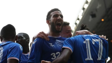 GLASGOW, SCOTLAND - JULY 25: Connor Goldson of Rangers celebrates his team's opening goal during the Europa League Second Qualifying round first leg match between Rangers and Progres Niederkorn at Ibrox Stadium on July 25, 2019 in Glasgow, Scotland. (Photo by Ian MacNicol/Getty Images)