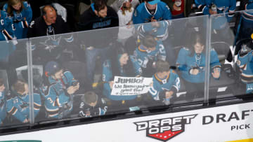 SAN JOSE, CA - MAY 21: A fan holds up a sign cheering for Joe Thornton