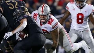 Ohio State defensive lineman Haskell Garrett pursues Northwestern running back Drake Anderson during their game in 2019.2019-10-20-haskell garrett