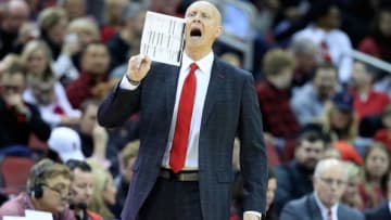 LOUISVILLE, KY - DECEMBER 21: Chris Mack the head coach of the Louisville Cardinals gives instructions to his team against the Robert Morris Colonials at KFC YUM! Center on December 21, 2018 in Louisville, Kentucky. (Photo by Andy Lyons/Getty Images)