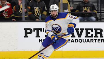LAS VEGAS, NEVADA - FEBRUARY 01: Alex Tuch #89 of the Buffalo Sabres skates with the puck against the Vegas Golden Knights in the second period of their game at T-Mobile Arena on February 1, 2022 in Las Vegas, Nevada. The Golden Knights defeated the Sabres 5-2. (Photo by Ethan Miller/Getty Images)