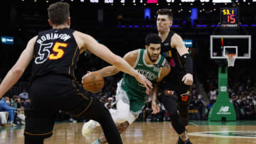 The Boston Celtics look to avoid their first two-game losing streak against the Miami Heat at the T.D. Garden Wednesday night. Mandatory Credit: Winslow Townson-USA TODAY Sports