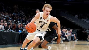WASHINGTON, DC - JANUARY 28: Mac McClung #2 of the Georgetown Hoyas dribbles the ball during a college basketball game against the Providence Friars at the Capital One Arena on January 28, 2020 in Washington, DC. (Photo by Mitchell Layton/Getty Images)