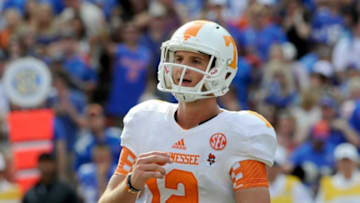 Tennessee quarterback Nathan Peterman (12) during the first half against Florida Saturday, Sep. 21, 2013 at Ben Hill Griffin Stadium in Gainesville, Fla.0922 Kcsp Utfl32 Mp