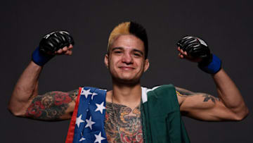 FRESNO, CA - DECEMBER 09: Benito Lopez poses for a post fight portrait backstage during the UFC Fight Night event inside Save Mart Center on December 9, 2017 in Fresno, California. (Photo by Mike Roach/Zuffa LLC/Zuffa LLC via Getty Images)