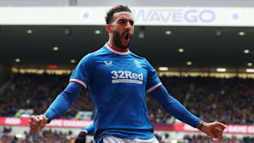 GLASGOW, SCOTLAND - MARCH 04: Connor Goldson of Rangers celebrates scoring the opening goal during the Cinch Scottish Premiership match between Rangers FC and Kilmarnock FC at on March 04, 2023 in Glasgow, Scotland. (Photo by Ian MacNicol/Getty Images)