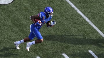 LAS VEGAS, NV - DECEMBER 16: Wide receiver Cedrick Wilson #1 of the Boise State Broncos runs for a 10-yard gain against the Oregon Ducks in the first half of the Las Vegas Bowl at Sam Boyd Stadium on December 16, 2017 in Las Vegas, Nevada. Boise State won 38-28. (Photo by Ethan Miller/Getty Images)