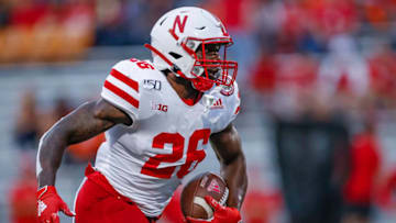 CHAMPAIGN, IL - SEPTEMBER 21: Dedrick Mills #26 of the Nebraska Cornhuskers warms up before the game against the Illinois Fighting Illini at Memorial Stadium on September 21, 2019 in Champaign, Illinois. (Photo by Michael Hickey/Getty Images)
