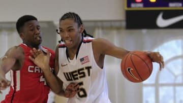 Jul 18, 2013; Washington, DC; Team USA West player Allonzo Trier (6) dribbles the ball against Team Canada during the Nike Global Challenge at Trinity University. Mandatory Credit: Geoff Burke-USA TODAY Sports