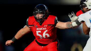 Cincinnati Bearcats offensive lineman Jake Renfro against the Tulsa Golden Hurricane. USA Today.