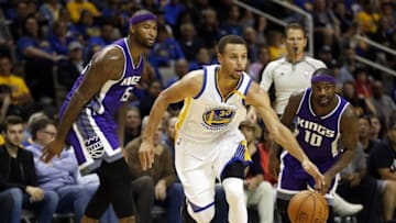 Oct 6, 2016; San Jose, CA, USA; Golden State Warriors guard Stephen Curry (30) dribbles towards the hoop against the Sacramento Kings in the second quarter at the SAP Center. Mandatory Credit: Cary Edmondson-USA TODAY Sports