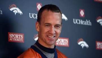 ENGLEWOOD, CO - JANUARY 28: Denver Broncos quarterback Peyton Manning (18) talks to the media at a press conference after practice January 28, 2016 at UCHealth Training Center. (Photo By John Leyba/The Denver Post via Getty Images)