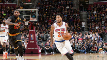 CLEVELAND, OH - OCTOBER 25: Derrick Rose #25 of the New York Knicks handles the ball against the Cleveland Cavaliers during a game on October 25, 2016 at Quicken Loans Arena in Cleveland, Ohio. NOTE TO USER: User expressly acknowledges and agrees that, by downloading and or using this Photograph, user is consenting to the terms and conditions of the Getty Images License Agreement. Mandatory Copyright Notice: Copyright 2016 NBAE (Photo by Nathaniel S. Butler/NBAE via Getty Images)