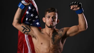 PHOENIX, AZ - JANUARY 15: Sergio Pettis poses for a post fight portrait backstage during the UFC Fight Night event inside Talking Stick Resort Arena on January 15, 2017 in Phoenix, Arizona. (Photo by Mike Roach/Zuffa LLC/Zuffa LLC via Getty Images)