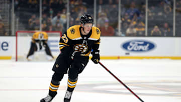 BOSTON, MASSACHUSETTS - OCTOBER 02: Jack Studnicka #23 of the Boston Bruins skates against the New York Rangers during overtime of the preseason game at TD Garden on October 02, 2021 in Boston, Massachusetts. (Photo by Maddie Meyer/Getty Images)
