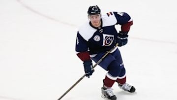 Apr 3, 2016; Denver, CO, USA; Colorado Avalanche defenseman Tyson Barrie (4) looks to pass the puck in the second period against the St. Louis Blues at the Pepsi Center. The Blues defeated the Avalanche 5-1. Mandatory Credit: Isaiah J. Downing-USA TODAY Sports