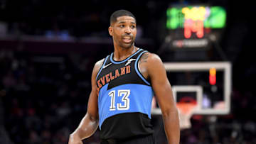 CLEVELAND, OHIO - OCTOBER 26: Tristan Thompson #13 of the Cleveland Cavaliers talks to a teammate during the second half against the Indiana Pacers at Rocket Mortgage Fieldhouse on October 26, 2019 in Cleveland, Ohio. The Cavaliers defeated the Pacers 110-99. NOTE TO USER: User expressly acknowledges and agrees that, by downloading and/or using this photograph, user is consenting to the terms and conditions of the Getty Images License Agreement. (Photo by Jason Miller/Getty Images)