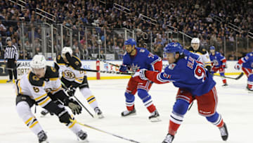 NEW YORK, NEW YORK - NOVEMBER 03: Sammy Blais #91 of the New York Rangers skates against the Boston Bruins at Madison Square Garden on November 03, 2022 in New York City. The Bruins defeated the Rangers 5-2. (Photo by Bruce Bennett/Getty Images)