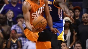 Oct 30, 2016; Phoenix, AZ, USA; Golden State Warriors forward Draymond Green (23) defends against Phoenix Suns forward T.J. Warren (12) during the second half at Talking Stick Resort Arena. The Warriors won 106-100. Mandatory Credit: Joe Camporeale-USA TODAY Sports