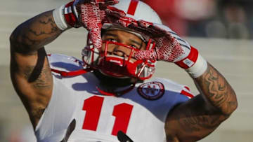 Nov 14, 2015; Piscataway, NJ, USA; Nebraska Cornhuskers tight end Cethan Carter (11) prior to the game against the Rutgers Scarlet Knights at High Points Solutions Stadium. Mandatory Credit: Jim O