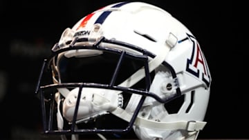 Jul 29, 2022; Los Angeles, CA, USA; An Arizona Wildcats helmet on display during Pac-12 Media Day at Novo Theater. Mandatory Credit: Kirby Lee-USA TODAY Sports